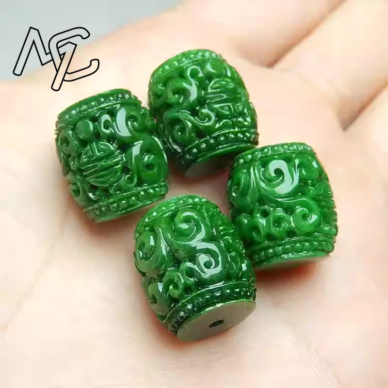 Bracelets - 5pc Natural Green Jade Carving Beads