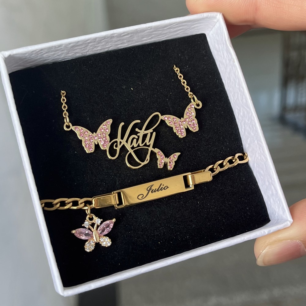 DUOYING Custom Pink Butterfly  - Custom Name Necklace Stainless Steel recension och pris