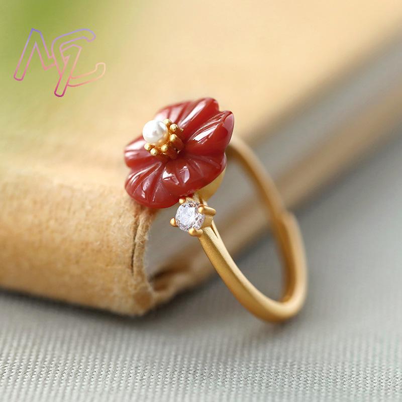 Red Natural Jade Flower Rings  - Rings recension och pris